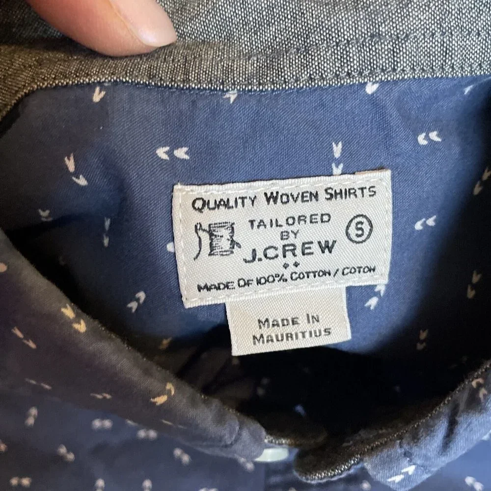 J. Crew Mens Quality Woven Shirt Navy Print Long Sleeve Button Down Sz Small S
